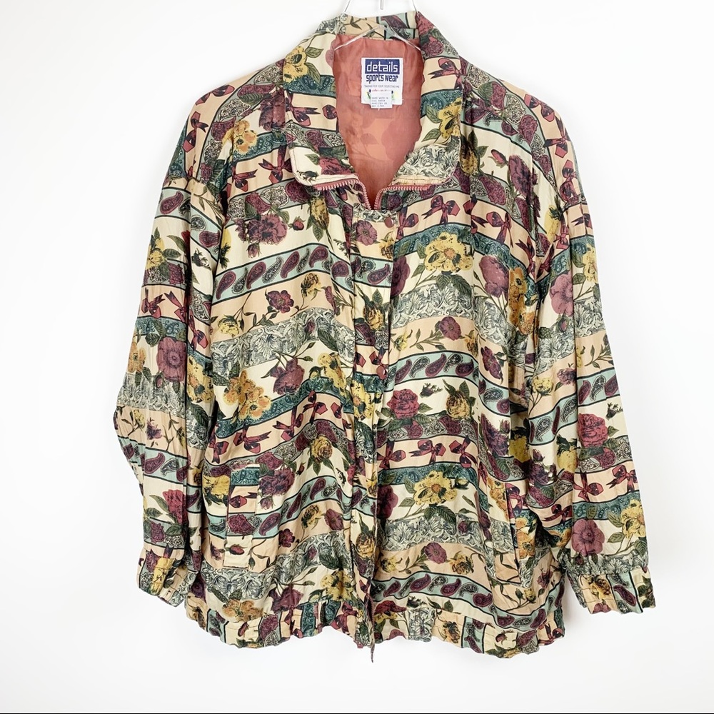 Vintage | 1980s Details Sportswear Floral Silk Windbreaker Jacket